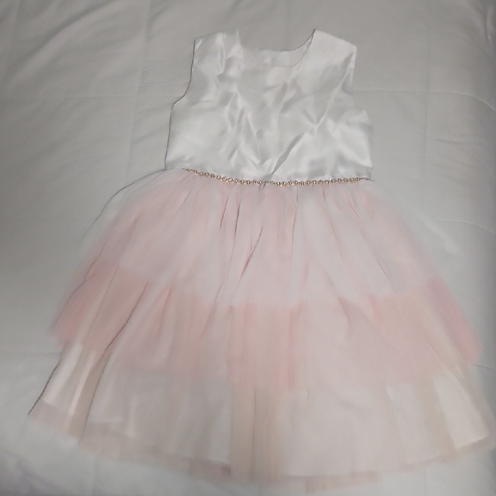 Elegant White and Pink Tulle Dress